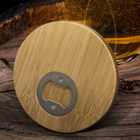 Bamboo Bottle Opener Coaster - Round